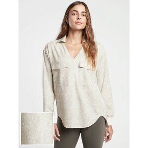 Athleta Zuma Printed Top Long Sleeve Pockets Viper Grey Women's Size Small GUC